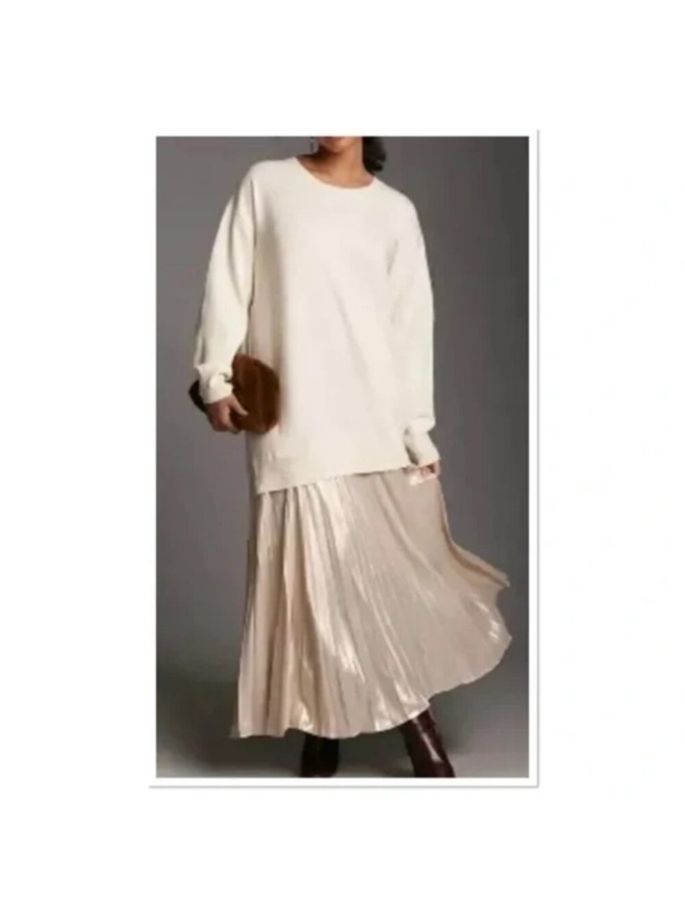 By Anthropologie Long Sleeve Pleated Twofer Sweater Maxi Dress Metallic Size 2X